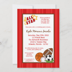AllStar MVP SportBall Birthday Part Invitation 5x7