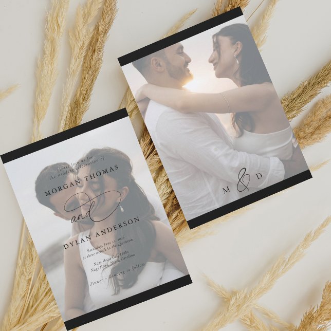Allure Calligraphy Foto Black & White Wedding Einladung (Von Creator hochgeladen)
