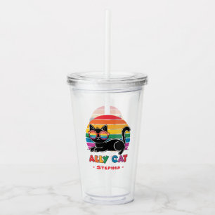 Ally Cat - Black Cat mit Rainbow Sunglasses LGBTQ Acryltrinkbecher