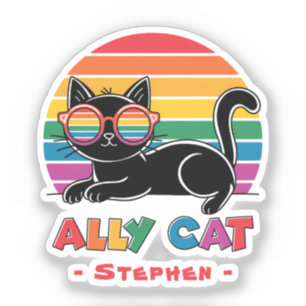 Ally Cat - Black Cat mit Rainbow Sunglasses LGBTQ Aufkleber