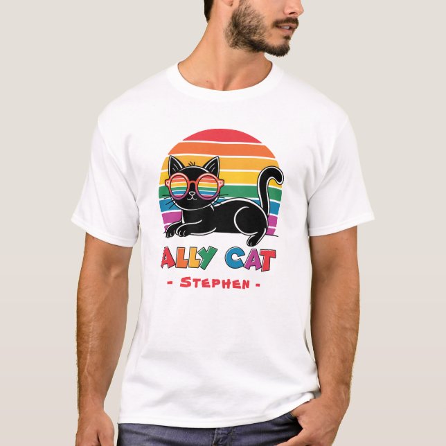 Ally Cat - Black Cat mit Rainbow Sunglasses LGBTQ T-Shirt (Vorderseite)
