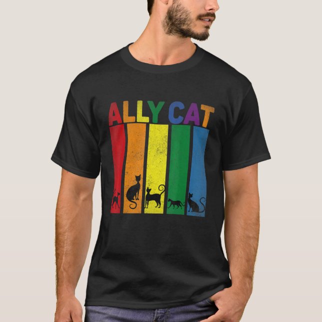 Ally Cat Lgbt Gay Rainbow Pride Flag Ally Cat Lgb T-Shirt (Vorderseite)