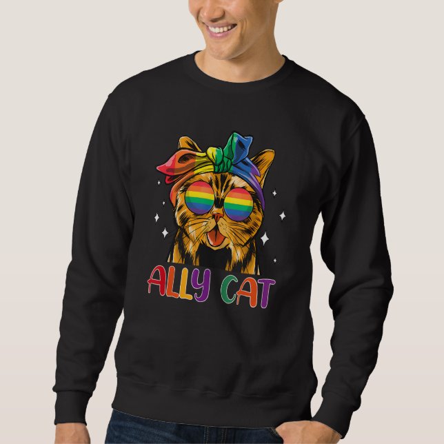 Ally Cat LGBT Gay Rainbow Pride Flag Funny Cat Lov Sweatshirt (Vorderseite)