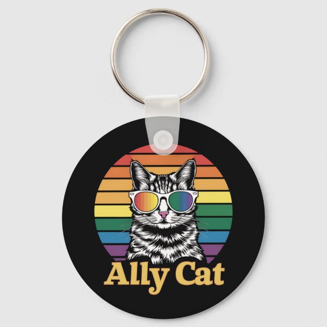 Ally Cat LGBT Rainbow Flag LGBTQ Geschenk Schlüsselanhänger (Vorderseite)