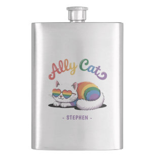 Ally Cat - Niedlicher LGBTQ-Preis für weiße Katze Flachmann