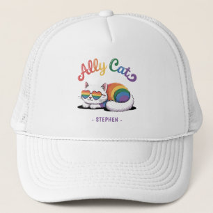 Ally Cat - Niedlicher LGBTQ-Preis für weiße Katze Truckerkappe