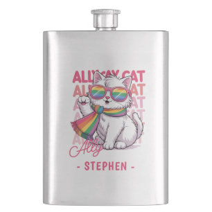 Ally Cat - Niedlicher LGBTQ-Prix der weißen Katze Flachmann