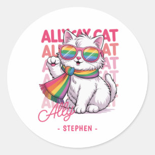 Ally Cat - Niedlicher LGBTQ-Prix der weißen Katze Runder Aufkleber