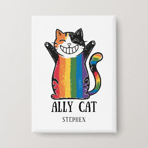 Ally Cat - Rainbow Cat LGBTQ Pride (2) Button