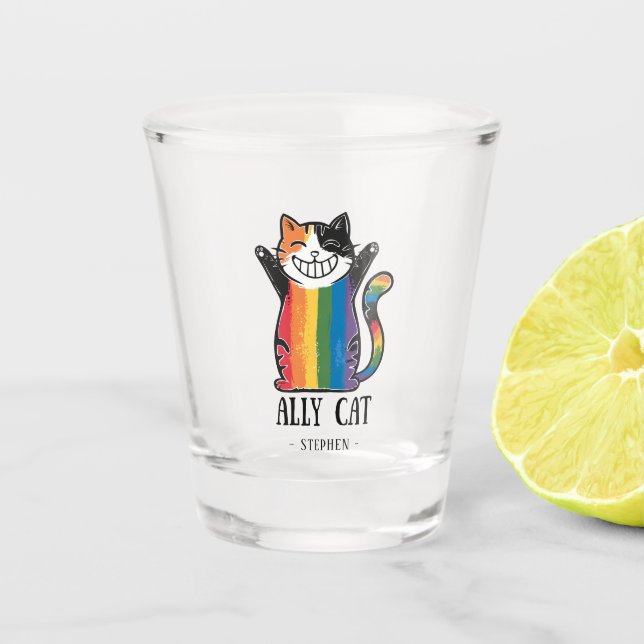 Ally Cat - Rainbow Cat LGBTQ Pride (2) Schnapsglas (Vorderseite)