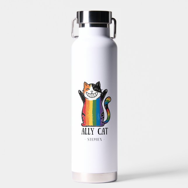 Ally Cat - Rainbow Cat LGBTQ Pride (2) Trinkflasche (Vorne)