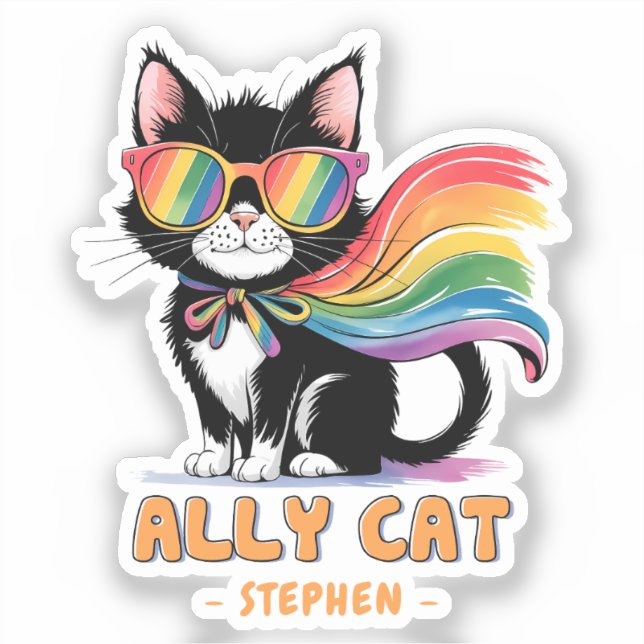 Ally Cat - Rainbow Cat LGBTQ Pride Aufkleber (Vorderseite)