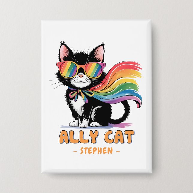 Ally Cat - Rainbow Cat LGBTQ Pride Button (Vorderseite)