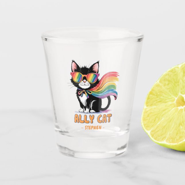 Ally Cat - Rainbow Cat LGBTQ Pride Schnapsglas (Vorderseite)