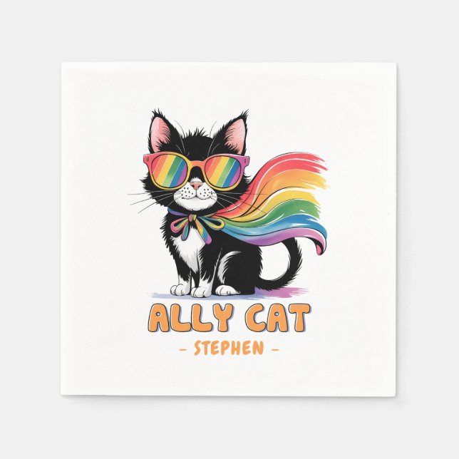 Ally Cat - Rainbow Cat LGBTQ Pride Serviette (Vorderseite)