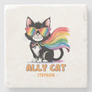 Ally Cat - Rainbow Cat LGBTQ Pride Steinuntersetzer