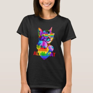 Ally Cat Rainbow Flag Herz für LGBT Gay and Lesbi T-Shirt