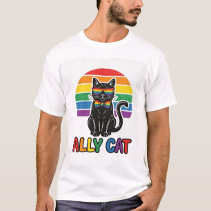 Ally Cat Rainbow Pride Vintage Chat T-Shirt Design