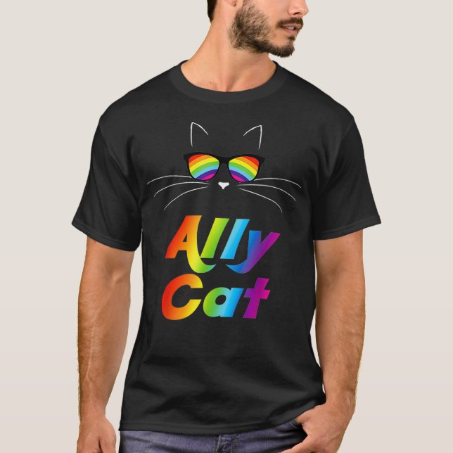 Ally Cat Rainbow Sonnenbrillen Gay Pride Kitty All T-Shirt (Vorderseite)