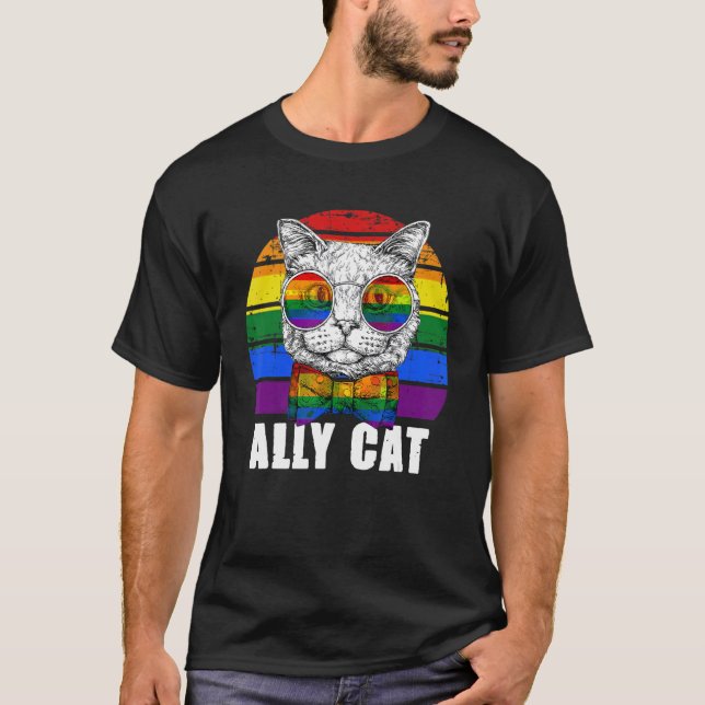 Ally Cat Rainbow Sunglasses Lgbt Gay Pride Kitty T-Shirt (Vorderseite)