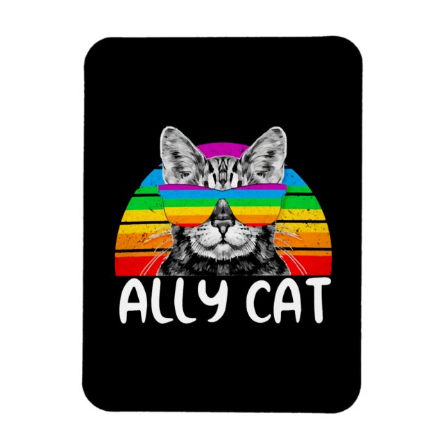 Ally Cat Rainbow Sunglasses LGBT Gay Pride Magnet (Vertikal)