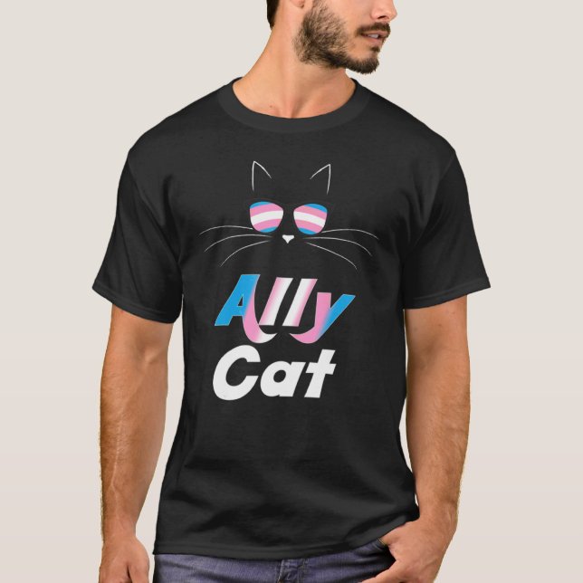 Ally Cat Rainbow Sunglasses Transgender Pride Kitt T-Shirt (Vorderseite)