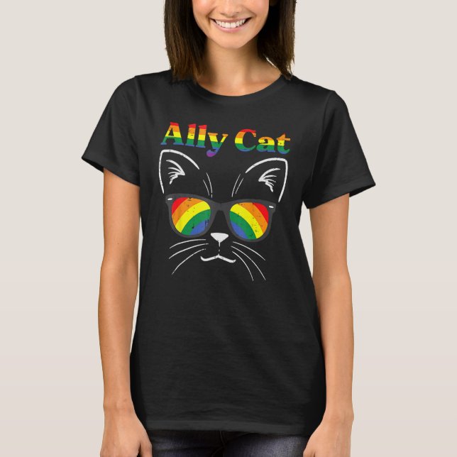 Ally Cat Sunglasses Gay Rainbow Pride LGBT Support T-Shirt (Vorderseite)