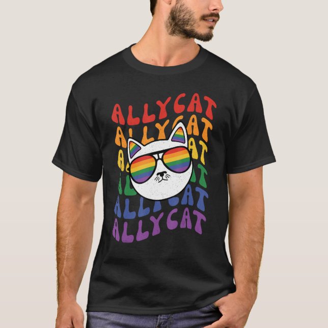 AllyCat  Ally Cat Gay Pride Rainbow Sunglasses LGB T-Shirt (Vorderseite)