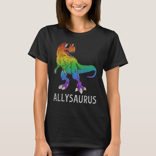 Allysaurus Dinosaur In Rainbow Flag Ally LGBT Gay  T-Shirt (Vorderseite)