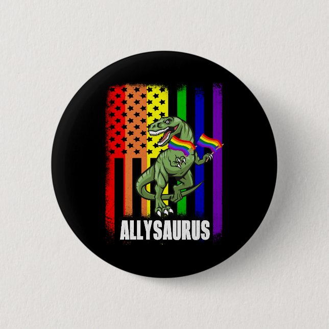 Allysaurus Dinosaurier in Regenbogenflagge für All Button (Vorderseite)
