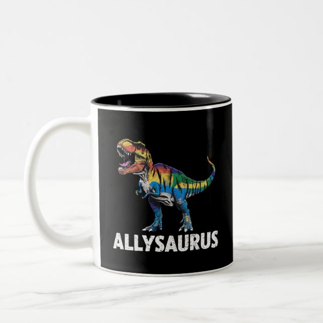 Allysaurus LGBT Dinosaurier Regenbogenflagge Ally  Zweifarbige Tasse (Links)