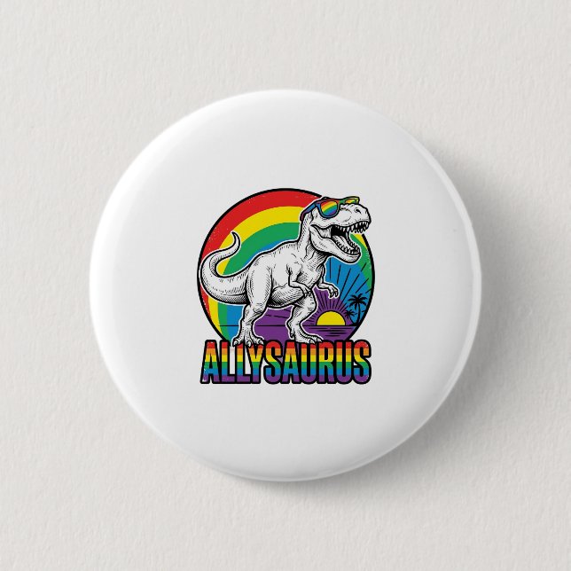 Allysaurus Regenbogen-Dinosaurier Vintage-T-Shirt- Button (Vorderseite)