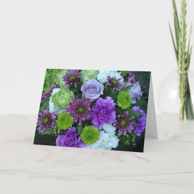 Alma blüht lila Blumenstrauß Karte (Vorderseite)