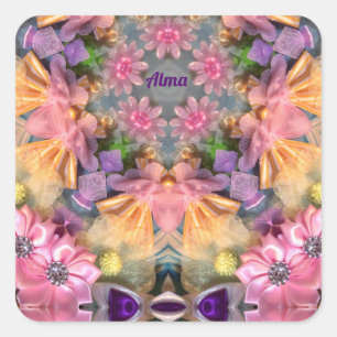 ALMA ~ Farbtöne Gelb, Lila, Rosa, Blau Quadratischer Aufkleber