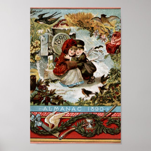 Almanac 1890 Vintage Winterlandschaft in der Werbu Poster (Vorne)