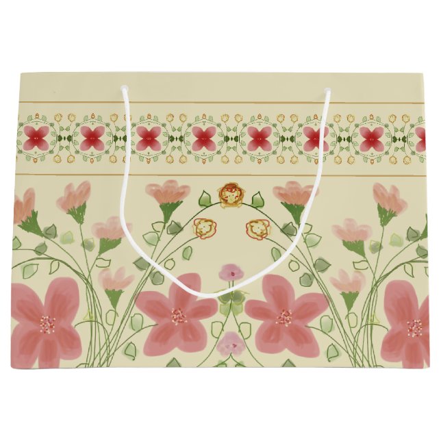 Almand und rosa Blumenkunst Große Geschenktüte (Vorderseite)