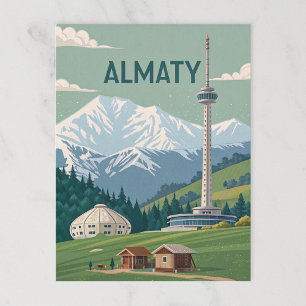 Almaty-Gipfel und -Türme in kalter Retroansicht Postkarte