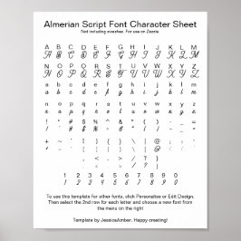 Almerian Script Schriftart Character Sheet für Zaz Poster