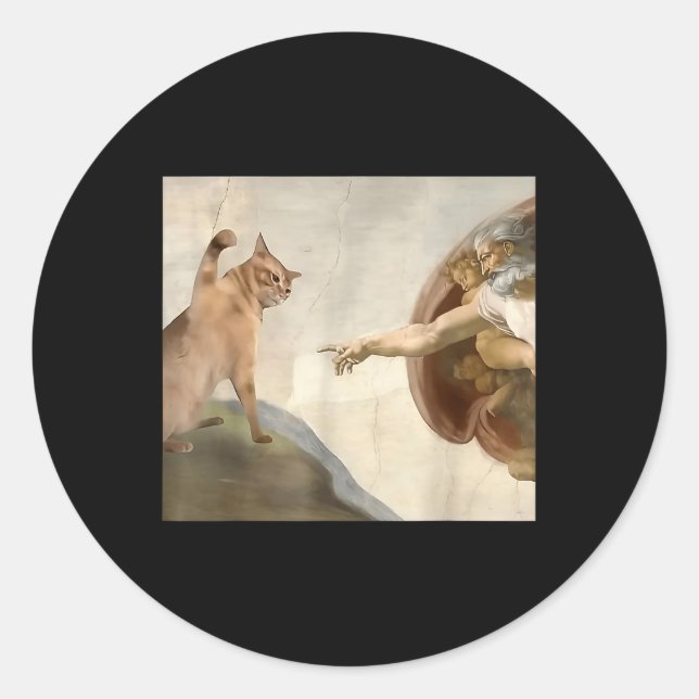 Almighty Slap Funny Cat Gottes Schöpfung von Adam  Runder Aufkleber (Vorderseite)