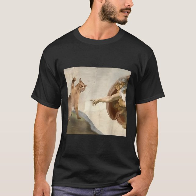 Almighty Slap Funny Cat Gottes Schöpfung von Adam  T-Shirt (Vorderseite)