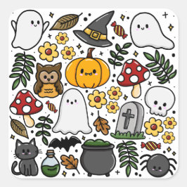 Almofada com estampa fofa de Halloween Quadratischer Aufkleber