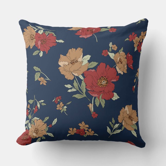 Almofada Estampa floral fundo azul marinho  Kissen (Vorderseite)