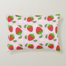 Almofada fofa design contínuo morangos fundo rosa dekokissen