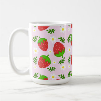 Almofada fofa design contínuo morangos fundo rosa kaffeetasse