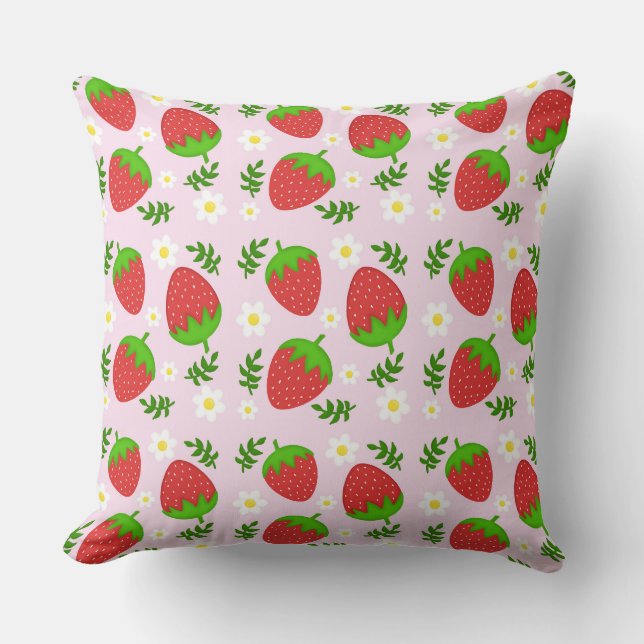 Almofada fofa design contínuo morangos fundo rosa kissen (Vorderseite)