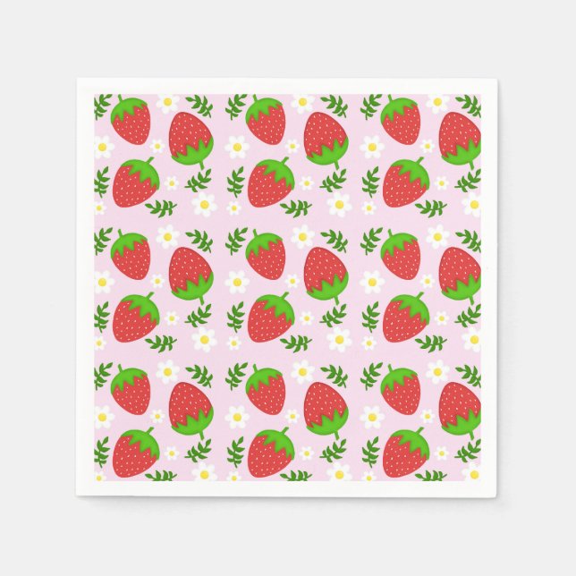Almofada fofa design contínuo morangos fundo rosa serviette (Vorderseite)