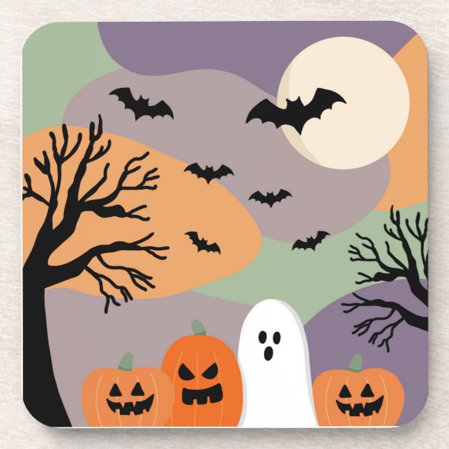 Almofada noite de halloween abóboras e fantasmas getränkeuntersetzer (Vorderseite)