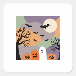 Almofada noite de halloween abóboras e fantasmas quadratischer aufkleber