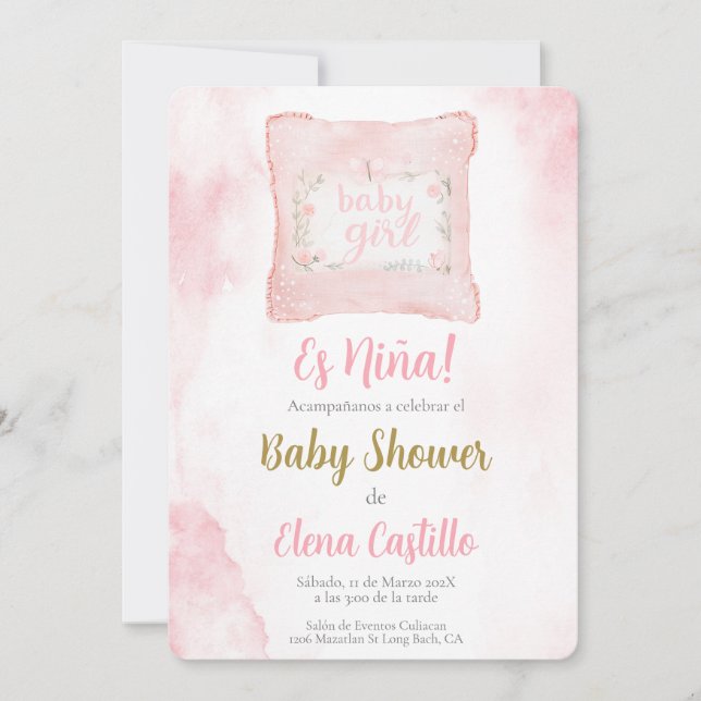 Almohada Baby Shower Girl auf Spanisch Einladung (Vorderseite)