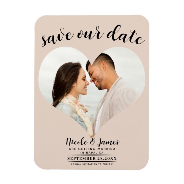 Almond Bisque Heart Foto Wedding Save the Date Magnet (Vertikal)